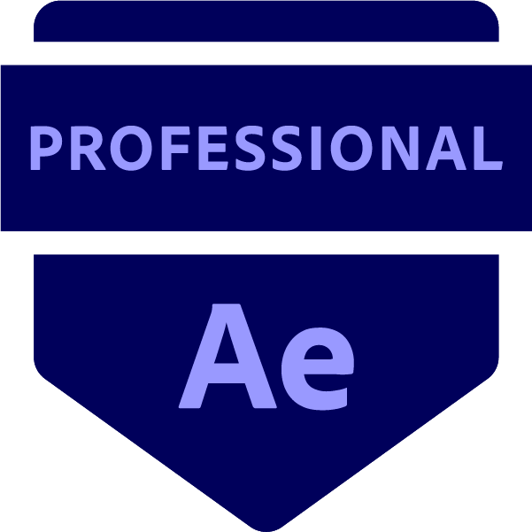 Professional badge showing 'professional' above a shield with 'ae' for after effects expertise.